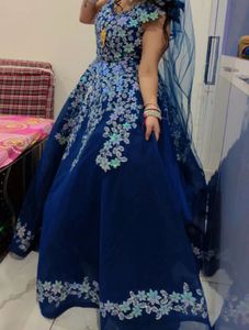 Beautiful Blue Clr Ball Gown With Very Heavy Flare
