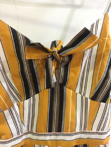 Bow Mustard Yellow Striped Jumpsuit Pant