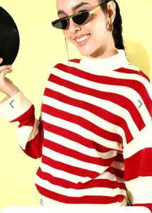 Mast &amp; Harbour Red Striped Acrylic Pullover