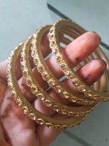 Set of Gold Bangles with Rhinestones