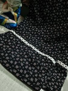 Black Printed suit Set with white lace design.