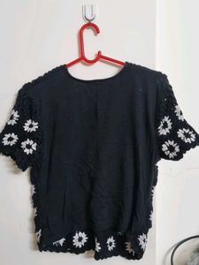 Black Crochet Floral Top