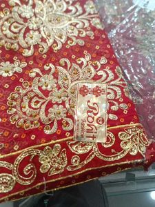 Red &amp; Gold Saree (Rat Bite Issue On Border)