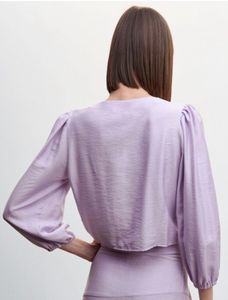 Mango Lavender Puff Sleeves Solid Crop Top