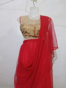 Red &amp; Golden Lehnga Unstitched Koti