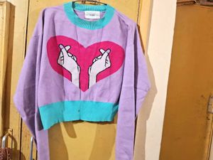 Cute winter korean Heart Print Pullover Sweater