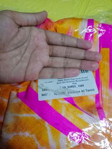 Vrica Pink &amp; Yellow Tie Dye Saree