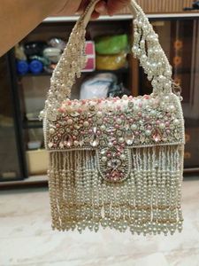 Handmade Pearl &amp; Crystal Embellished Clutch