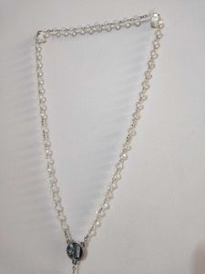 Silver Crystal Rosary Necklace