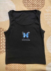 Butterfly Printed Cut Sleeves Crop Top