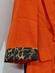 Orange Blazer with Leopard Trim