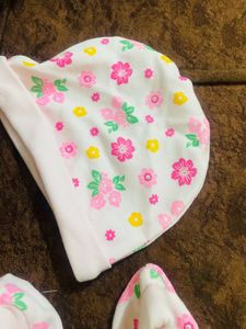 Floral Baby Hat &amp; Mitten Set