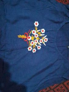 Navy Polka Dot Embroidered Kurti Set