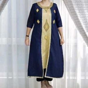 Elegant Navy & Gold Embroidered Dress