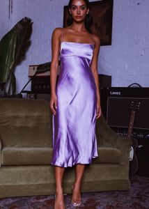 Lilac Satin Silk Midi Dress