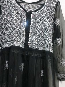 Black Mirror Work Chikankari Short Kurti