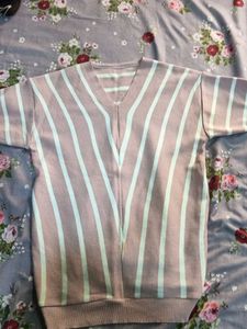Cozy Striped V-Neck Knit Top - Mauve & Mint