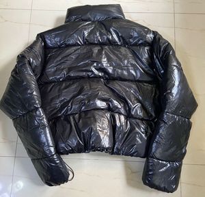 Black Puffer Jacket crop mettalic finish