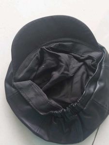 Black Leather Newsboy Cap