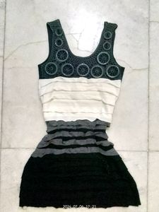 Imported Black & White Summer Bodycon With Ruffles