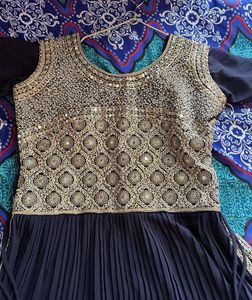 Elegant Navy &amp; Gold Embroidered Dress