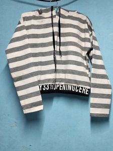 Grey And White Lining Hoodie