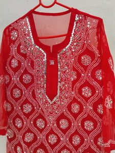 Red Embroidered Kurta