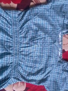 Checkered Puff Sleeve Long Top