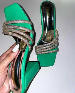 Emerald Rhinestone Heeled Sandal