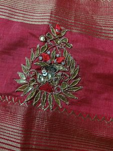 Elegant Red Cotton Silk Saree