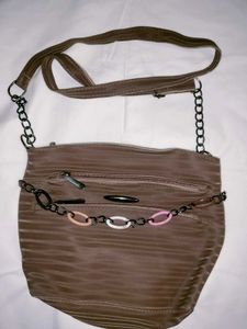 Brown Shoulder Bag with Chain Detail