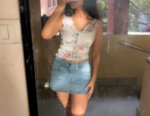 Newme Mesh Floral Lace Trim Cami Top