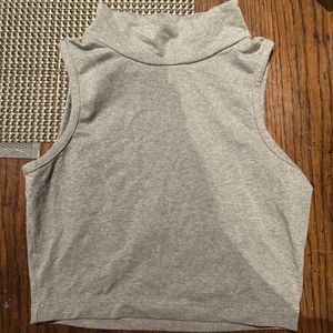 Gray Mock Neck Sleeveless Top
