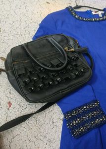 Blue Embellished Peplum Top dress with purse