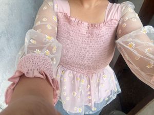 Pink Floral Mesh Top