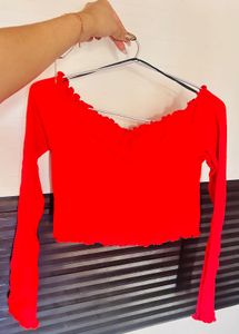Red Long Sleeve Crop Top