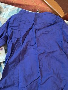 Blue Cotton Thread Work Short  Kurti