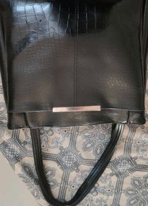 Black Croc-Embossed Tote Bag