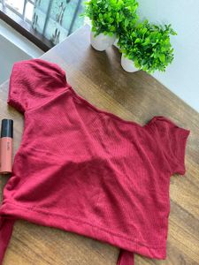 Ribbed Tie-Front Crop Top