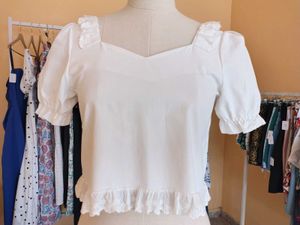 Cute White Lace Trim Top
