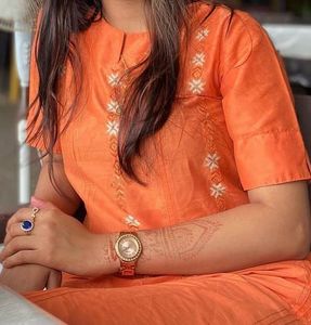 Orange Embroidered Kurti