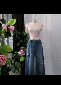 H&amp;M Pink Ribbed Crop Top