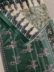 Tussar Silk Green Horse Print Saree