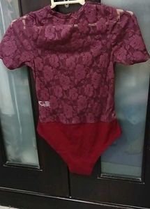 Burgundy Lace Bodysuit Top - L Size