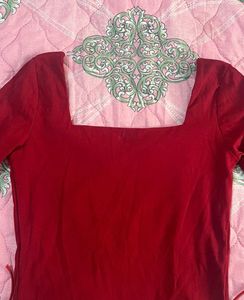 Red Lace-Up Long Sleeve Top