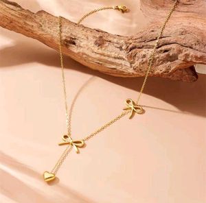 Gold Bow & Heart Necklace