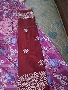 Maroon Tussar Silk Saree With Blouse Piece