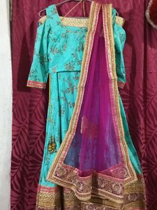 Lancha Dupatta Crop Shoulder Blause Backe Open Use Only 2,4 Time