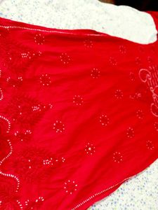 Red  Chikenkari Kurtawith New Saree Free