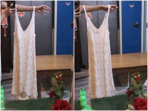 Cream Crochet CoverUp Mini Dress with a V-neckline